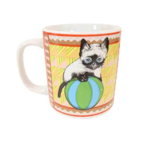 Vintage TAKAHASHI San Francisco Cute Siamese Kitten Cat Paw Print Ceramic Mug - Picture 1 of 6